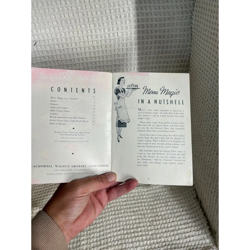 Vintage 1940s Diamond Walnuts Menu Magic In A Nutshell Cookbook OS Multicolor